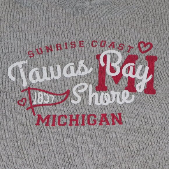Tawas Bay MI Gray and pink Knit hooded sweater Size Large - Picture 2 of 6